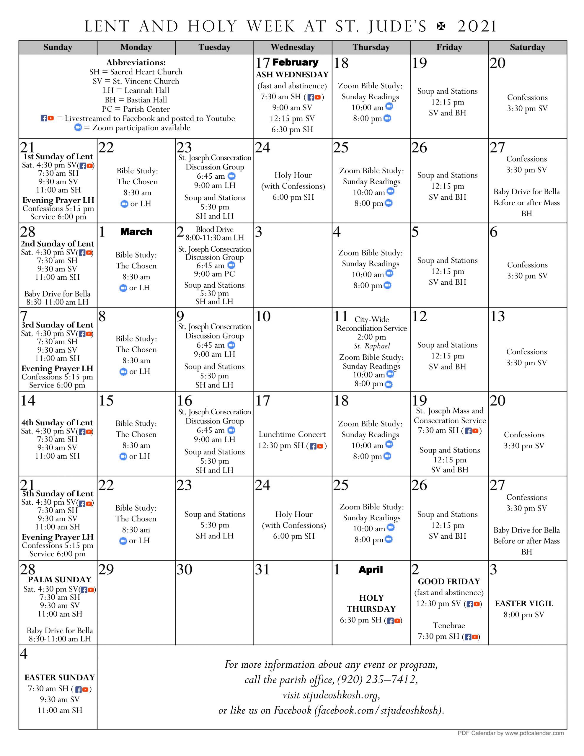 Lent and Holy Week 2021 Calendar – St. Jude the Apostle Parish